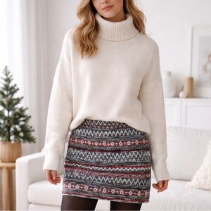 Krimson Klover Jelena Sweater Skirt Fair Isle Mini Gray Red Size L Apres Ski Nor